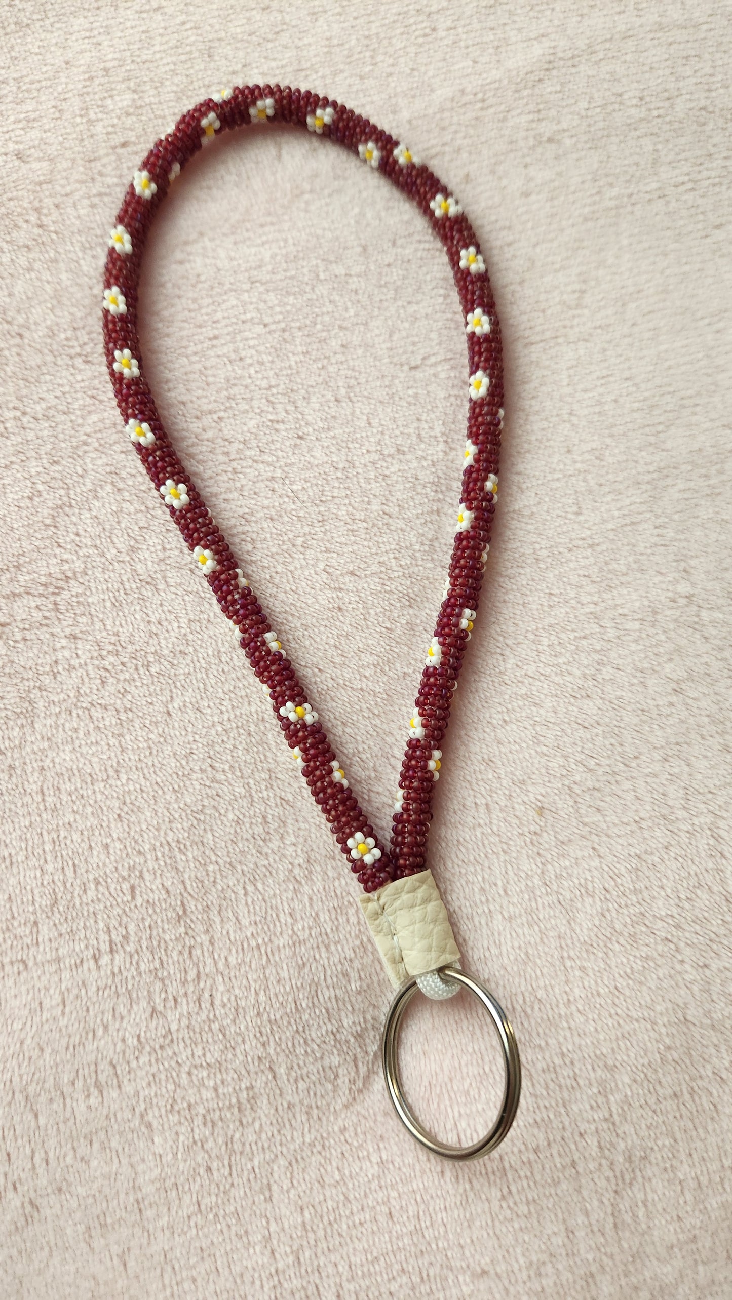 Grape and Daisy Beaded Lanyard