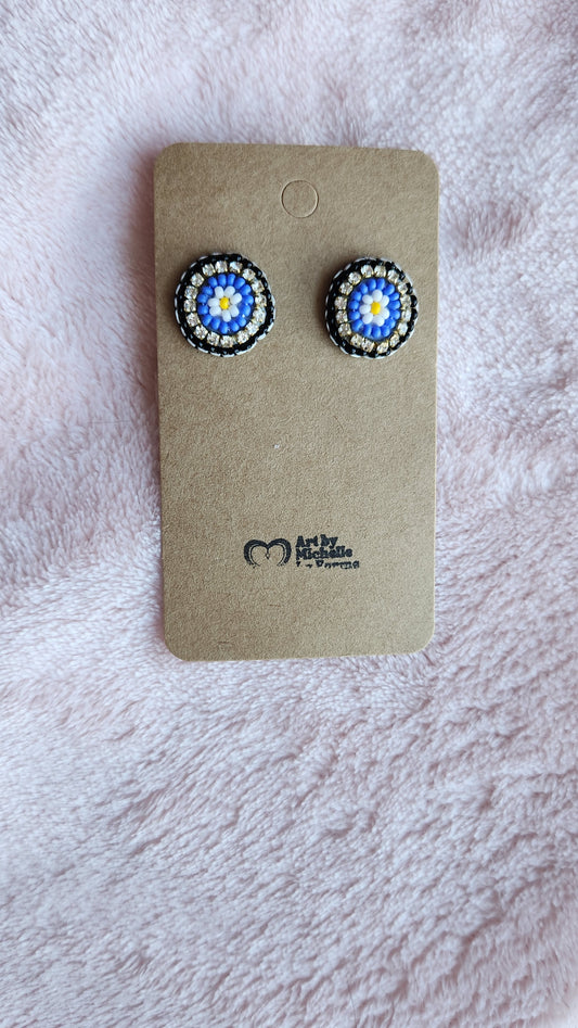 Blue Stud Daisy Earrings