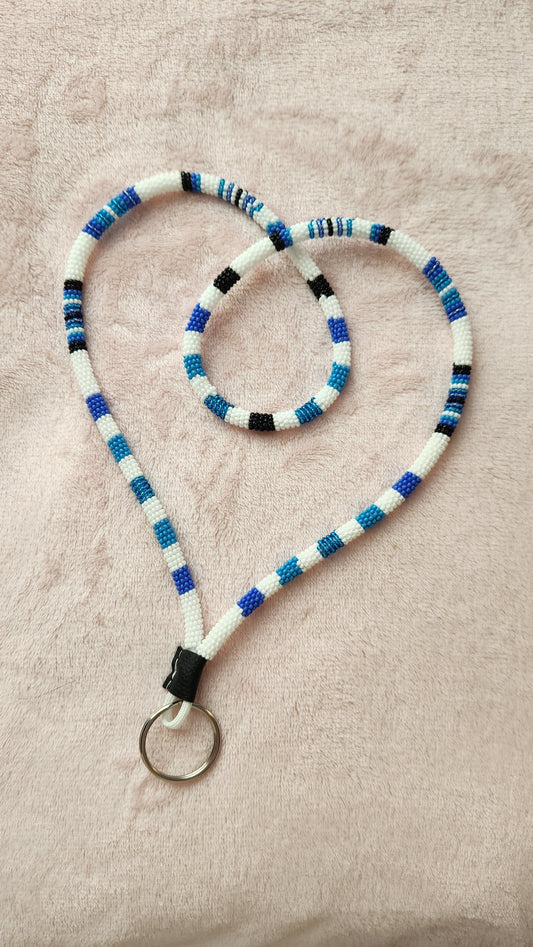 Long Blue Beaded Lanyard